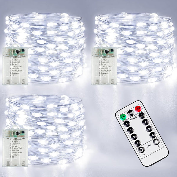 3 Pack Fairy Lights Battery Operated with Remote Control Timer, 26 FT