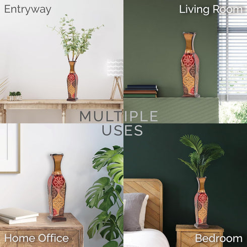 Elements Harlequin Embossed Decorative Metal Vase, 17-Inch, Home Decor for Floral Arrangements