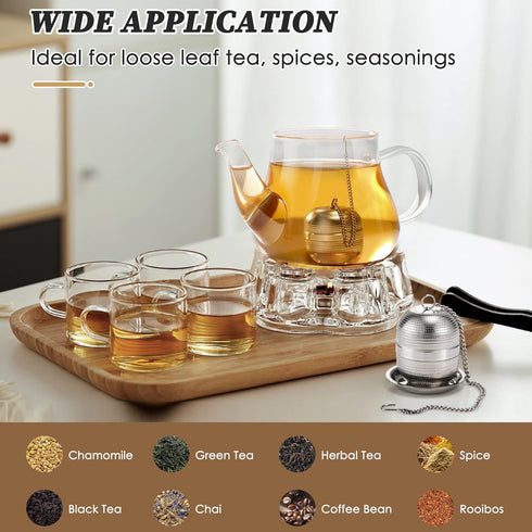 2 Pack Tea Infusers for Loose Tea, Extra Fine Mesh Stainless Steel Tea Strainers with Extended Chain Hook and Drip Tray