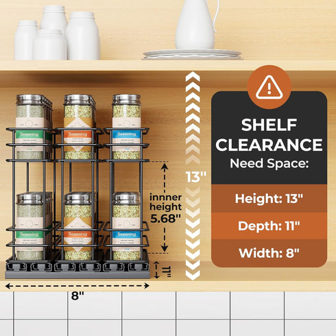 Mystozer 7.4" Wx10.43 Dx8.26 3 2 Pull Out Spice Rack Organizer for Cabinet, Slide Out Spice Racks, Easy to Install