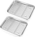 P&P CHEF Toaster Oven Pans with Racks Set of 2, Stainless Steel Small Baking Pan Sheet for Oven Cooking