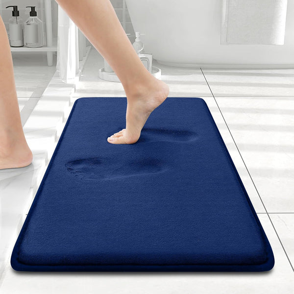 Smiry Memory Foam Bath Mat 24x16 - Extra Soft and Absorbent Non Slip Washable Carpet for Bathroom, Navy Blue