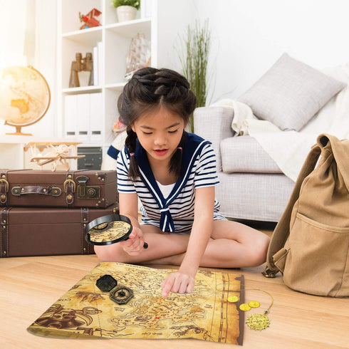 Gejoy Halloween Pirate Treasure Map, Vintage Gold Secret Sea Historical Theme Party Accessory with Compass Necklace and