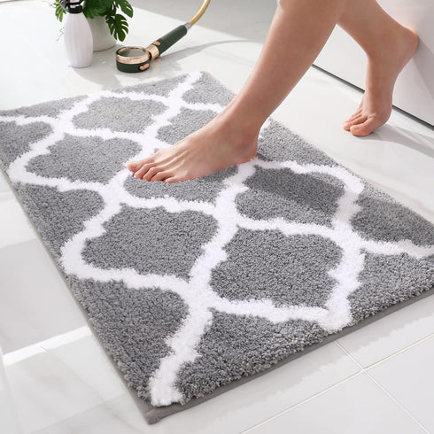 OLANLY Soft and Absorbent Bathroom Rugs 24x16, Non-Slip Shaggy Shower Carpet, Machine Wash Dry, Grey Bath Mats