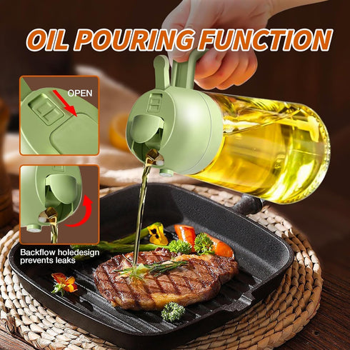 oil dispenser for kitchen olive oil dispenser bottle Premium 2-in-1 Oil Sprayer & Dispenser Bottle for Kitchen - 600ml Glass, Mister for Cooking, Air Fryer, Salad, BBQ (Green) by YNAUFFFC
