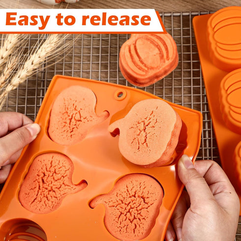 Webake Pumpkin Cake Molds, 6-Cavity Silicone Pumpkin Cake Pan for Baking Cupcake Chocolate, Pack of 2