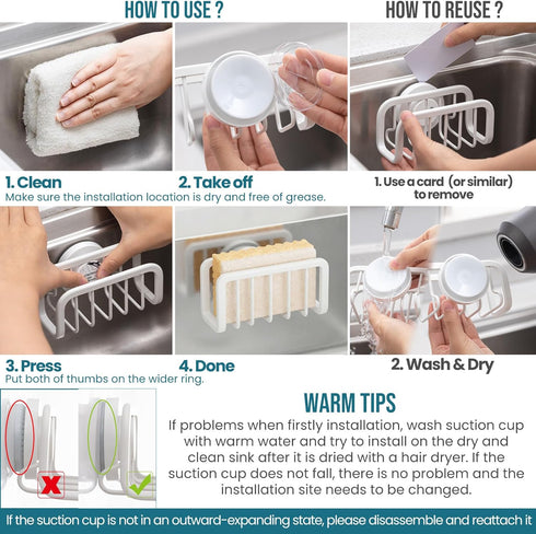 5.1" 2.3" TAILI Sponge Holder for Kitchen Sink with Strong Suction Cup, Rustproof Aluminum Sink Caddy for Sponges