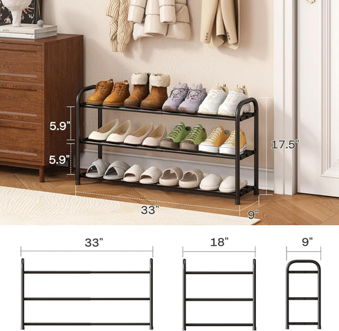 kiplant Closet, 3-Tier Closet Shoe Rack for Expandable Shoe Rack Metal Organizer, Heavy Duty Black Shoe Storage Shelf