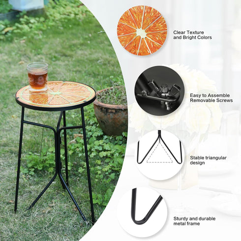 12'' VCUTEKA Patio Side Table Outdoor Accent Table Bistro Coffee Tables Plant End Small Porch Tables Indoor Round Glass