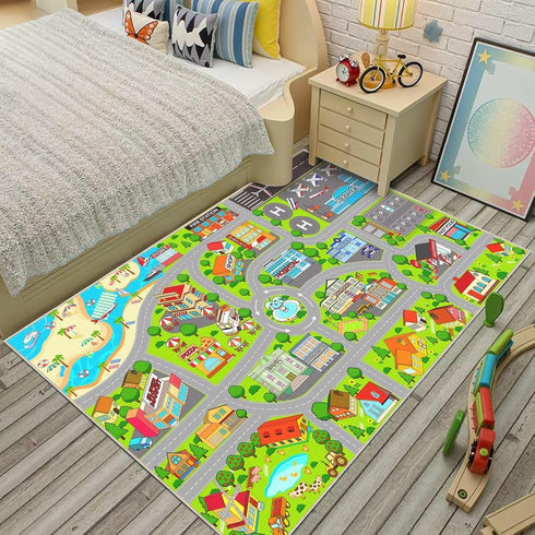 Auetwyona 3' 5' Boys Car Rugs for Kids Toy Cars,CityLife Airport & City Road Rug for Playroom Car Track Play Mat Carpet