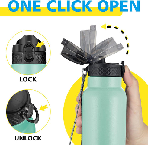han's bottle 24 Oz, Sports Water Bottle - Straw Lid, Leak Proof, Vacuum Insulated Stainless Steel, Double Walled