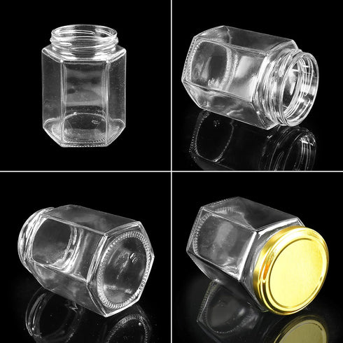 Betrome 30 Pack 6oz Hexagon Glass Jars with Gold Lids, Clear Glass Canning Jars for Jams, Shower Favors, Craft