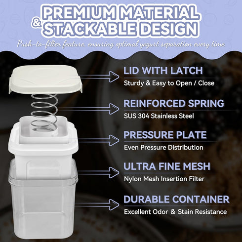 Party Desserts 1.5Qt Greek Yogurt Strainer with Lid, Yogurt Maker, Yoghurt Filter with Ultra Fine Nylon Mesh Strainer