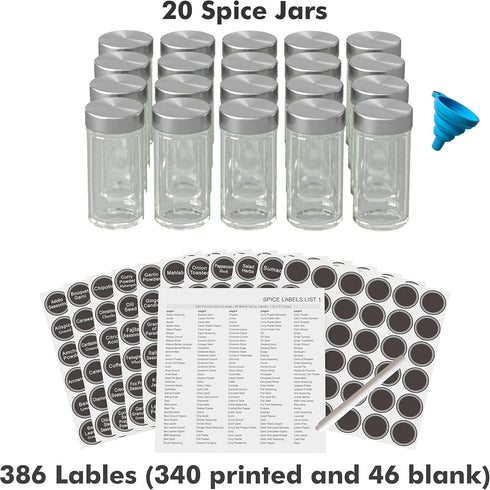 Set 20 Countertop 386 New England Stories Revolving Spice Rack with Spice Jars, Kitchen Spice Tower Organizer