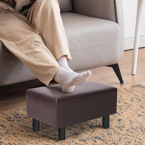 Compact Faux Leather Footrest Ottoman - Brown Small Stool