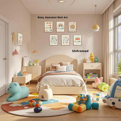 SEHSUVC 1 2 3 Set 9, 8x10In Baby Alphabet Wall Art of Number Rainbow Canvas Posters Prints, Kids ABC Positive