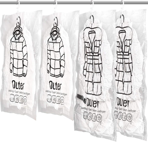 meetall 4Pack Hanging Vacuum Storage Bag Reusable Space Saver Compressed Bag with Hangers.2pcs