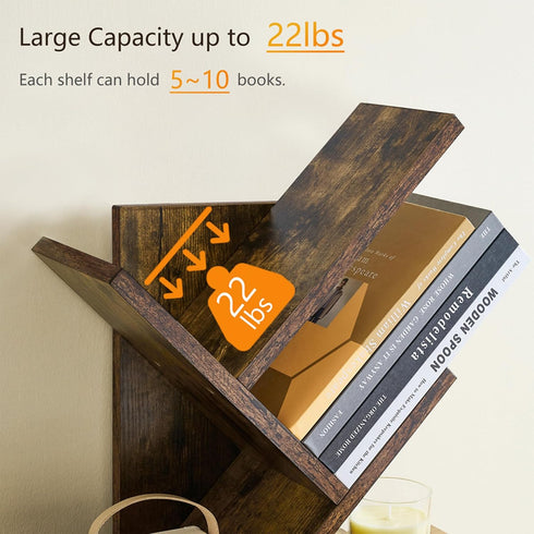 Tajsoon Tree Bookshelf, 3 Tier Book Storage Organizer, Desktop Bookshelf for CDs, Magazine, Rustic Brown