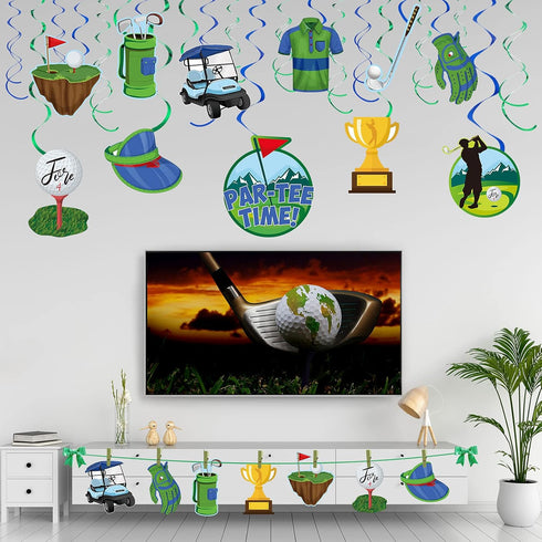 Clabby 41 Pcs Golf Party Decorations Swirls, Birthday Sports Theme Supplies for Kids Boys Men