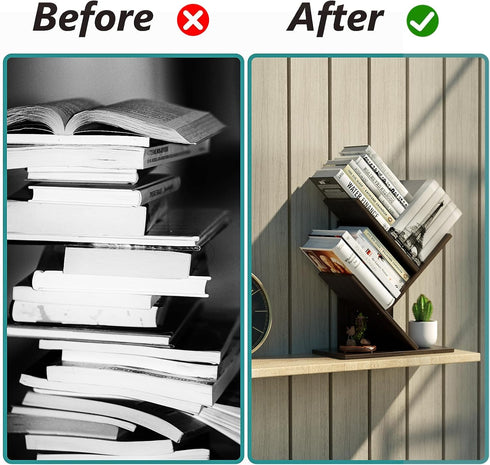 R RUISHENG 3 Tier Small Tree Bookshelf Desk Book Organizer Narrow Bookcases for Books Magazines CDs Free Standing Retro