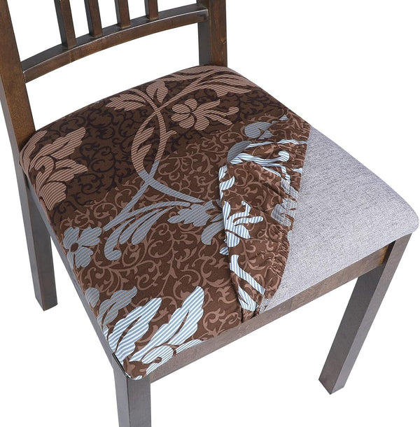 SearchI Stretch Printed Chair Seat Covers Set of 4, Removable Washable Protector for Dining Room Chairs