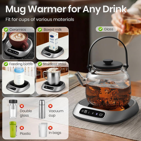 XSMNER 3-Temp 10W 8H Coffee Mug Warmer, USB Cup Warmer for Desk with Touch Control, Fast Heating Pad for Coffee Tea