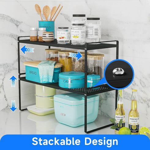 Countertop 1 Pack Expandable Cabinet Shelf Organizers, Kitchen Small Stand Rack Organization for Cupborad Pantry