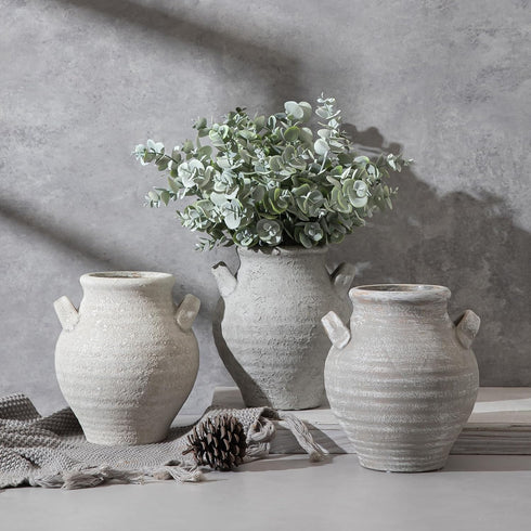 7.36 Inch,Pottery Enra White Ceramic Vase Decorative Vase for Home Dcor, Farmhouse Rustic Vase for Dining Table, Living