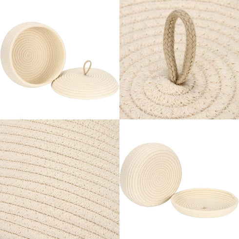 Sea Team Round Cotton Rope Storage Basket with Lid, Decorative Woven Bin for Snacks, Towels, Plants, 10 x 4.5 Inches