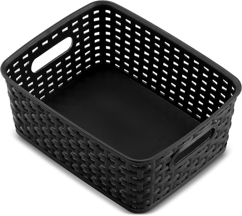 Set of 6 Small Plastic Storage Baskets - Household Organizer Basket Bins with Cutout Handles