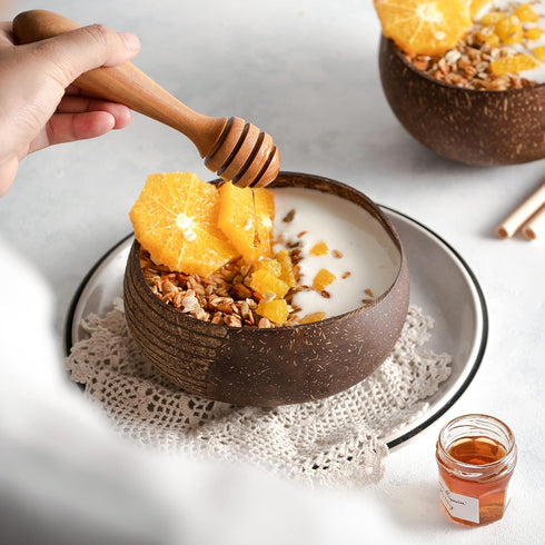 Jungle Culture Coconut Bowl & Spoon with FREE eBook, Wooden Salad Serving Bowl, Eco Friendly Vegan Gift