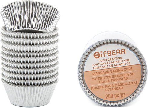 Gifbera Standard Silver Foil Cupcake Liners - Metallic Paper Muffin Baking Cups, 200-Count