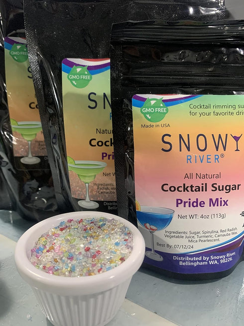 Rimming, (4 Snowy River Pride Mix Cocktail Sugar - Vibrant Naturally Colored Rainbow Sugar for Cocktail Baking