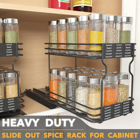 6.5" x10.75 x8.5 1 2-Tier SpaceAid Pull Out Spice Rack Organizer for Cabinet, Heavy Duty Slide Out Seasoning Kitchen