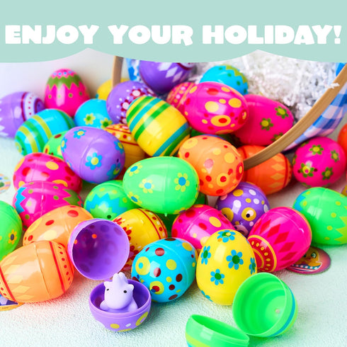 200 2.3" JOYIN Pcs Plastic Printed Bright Easter Eggs Tall for Easter Hunt, Basket Stuffers Fillers, Classroom Prize