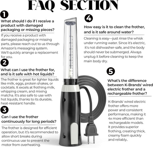 K-Brands Corded Electric Milk Frother - Handheld Whisk Stirrer for Coffee, Latte, Cappuccino, Hot Chocolate