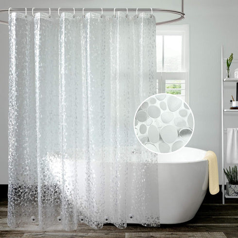 AooHome 3D Stone Shorter Shower Curtain, 72 Wx66 L inch, Water Repellent, Semi Transparent with Bottom Magnets