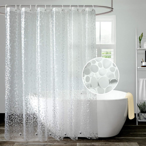 AooHome 3D Stone Shorter Shower Curtain, 72 Wx66 L inch, Water Repellent, Semi Transparent with Bottom Magnets