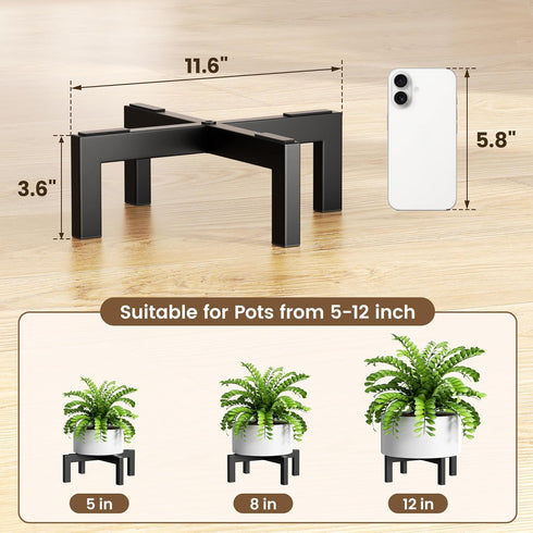 3.6 bussdis Plant Stand Holder Single Plant Riser For Indoor Outdoor Flower Pot Stand Tall IN Metal Black