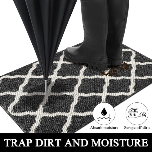 SHACOS Indoor Door Mat 24"x36" - Washable Non-Slip Entryway Rug, Dirt Trapper for Home, Garage, Kitchen, Laundry, Black
