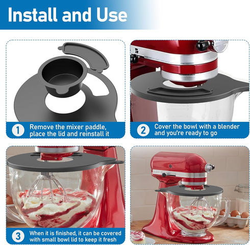 Mixer Bowl Cover for Kitchen-Aid K5GB 5 Quart Glass Part, Mixer Glass Bowl Splatter Guard Lid with Ingredient Opening