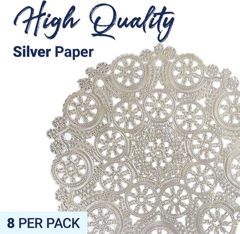 Royal Lace Medallion Lace Round Paper Doilies, 10-Inch, Silver, Pack of 8