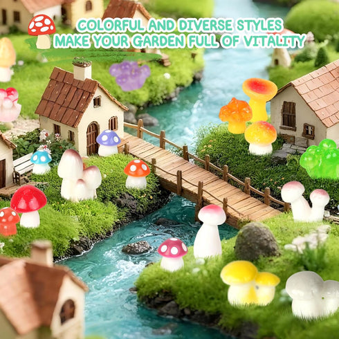 WEIZEW 100pcs Mini Mushrooms Tiny Resin Mushrooms Miniature Little Small Mushroom Figures Bulk for for Micro Fairy