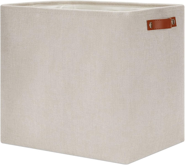 DULLEMELO Large Fabric Storage Basket, Collapsible Storage Container Box with Handles for Organization, Cream
