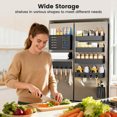 Refrigerator,8 Pack Black(8 Pack) Magnetic Spice Rack for Magnetic Shelf,Fridge Magnet Organizer with Paper Towel
