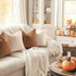 24x24, Set 2, YCOLL Fall Pillow Covers Modern Accent Throw Pillow Covers of Burnt Orange Striped Patchwork Linen