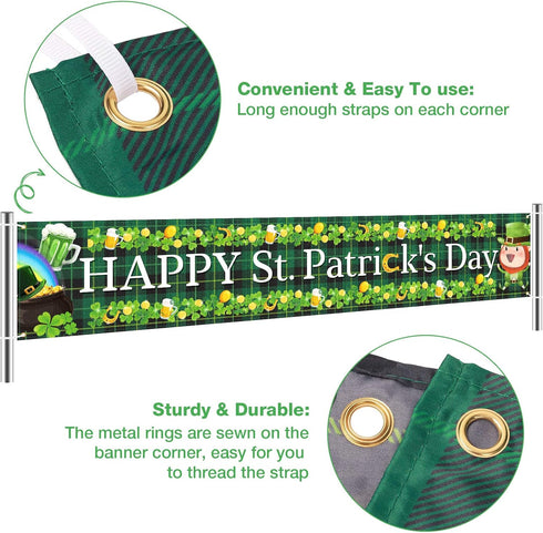 Large Happy St. Patrick's Day Banner, Shamrock Clover Decor, Lucky St. Patty's Day Door Hanging Decorations for Indoor