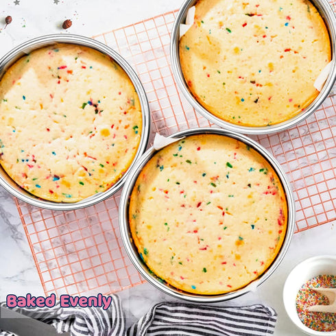 E-far 8 Inch Cake Pan Set of 3, Stainless Steel Round Layer Cake Baking Pans, Non-Toxic & Dishwasher Safe