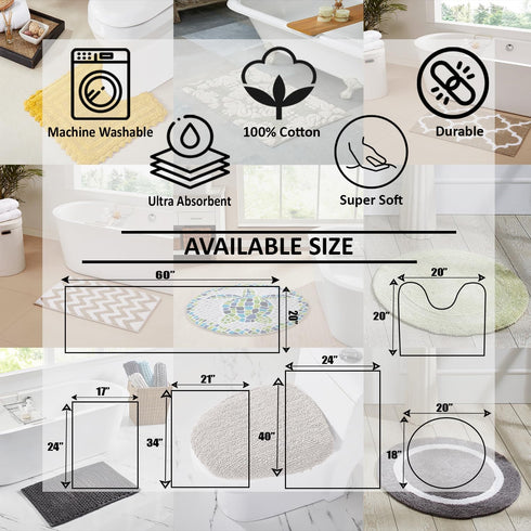 Better Trends Torrent Collection Bath Mats, 100% Cotton, Rose Tufted, Absorbent & Machine Washable, 21" x 34"