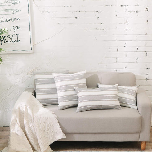 Stripe Throw Cushion Faux Linen Pillow Case, 24 x 24 inch, 2 Pieces for Home Decorative Naps